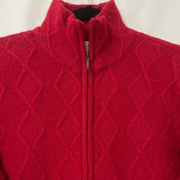 Talbots Red Wool Diamond Knit Zip Up Cardigan Size S - Picture 2 of 6